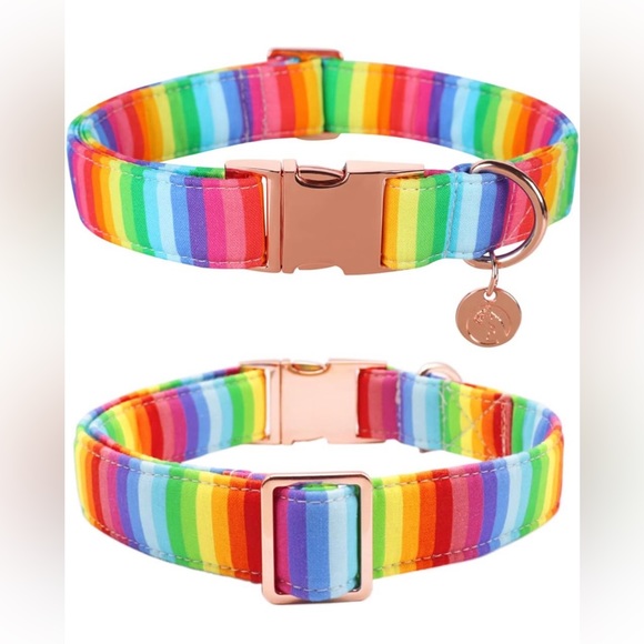 DOGWONG Rainbow Cotton Dog Collar and Bow Rainbow Pride Dog Collar large - Picture 2 of 8